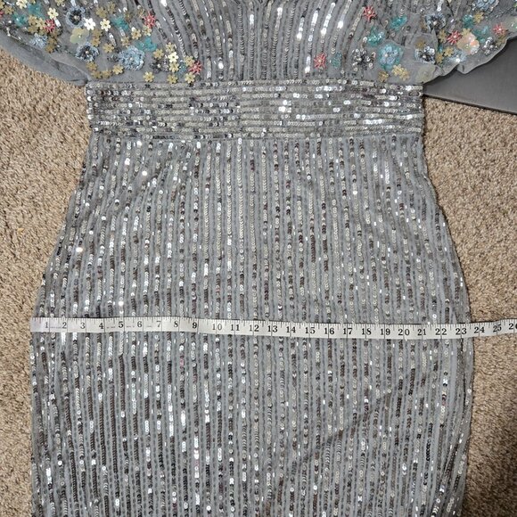 Sz 14 Mac Duggal 5221 Floral Multicolor Sequin Gown with Capelet in Platinum - Picture 10 of 12